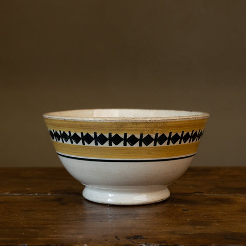 Large Antique Spongeware Bowl with Diamond Pattern