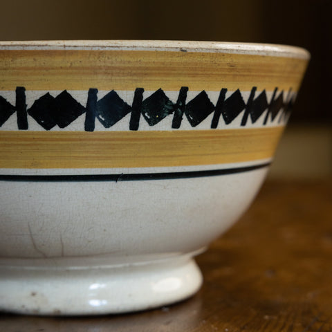 Large Antique Spongeware Bowl with Diamond Pattern